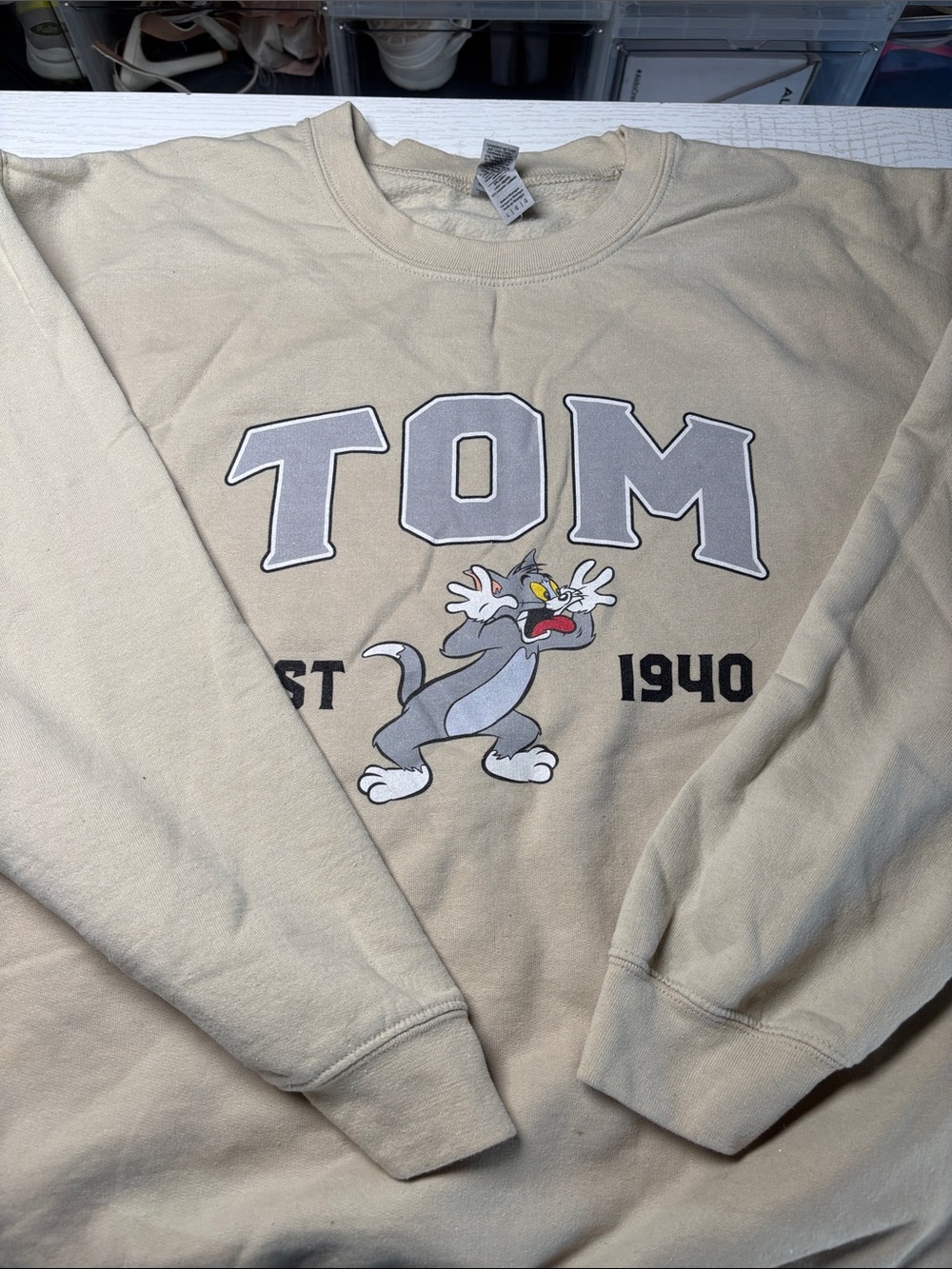Gildan Cream Tom Graphic Crewneck Sweatshirt